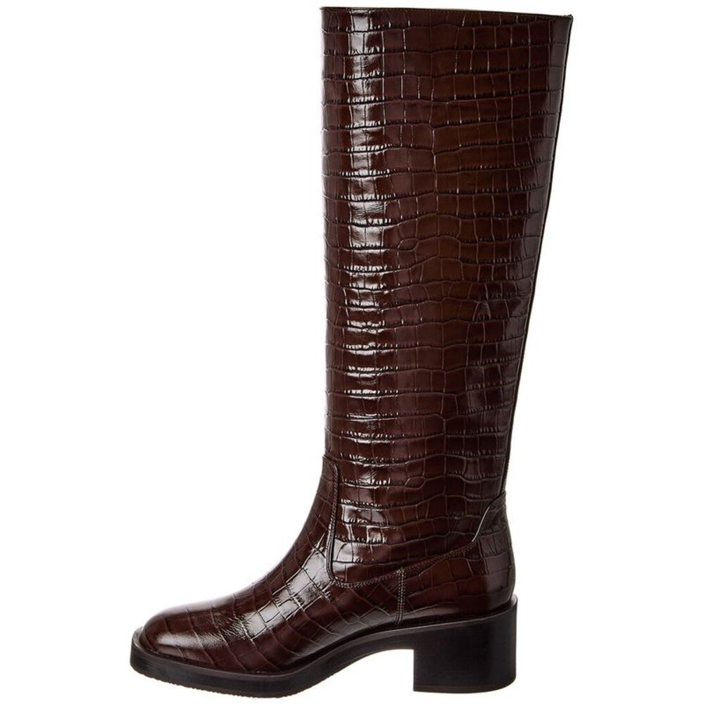 Stuart Weitzman Kaia Croc-Embossed Leather Knee-High Boot, Brown - Picture 2 of 5